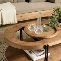 Table basse ovale double plateau en teck recyclé 160 cm SWING