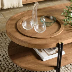 Table basse ovale double plateau en teck recyclé 160 cm SWING