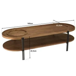 Table basse ovale double plateau en teck recyclé 160 cm SWING