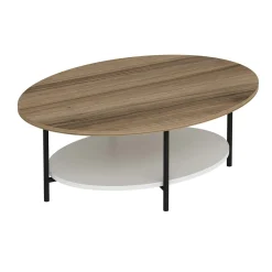 Table basse ovale double plateau effet bois et blanc JENA