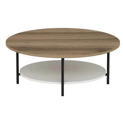 Table basse ovale double plateau effet bois et blanc JENA