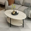 Table basse ovale double plateau effet travertin JENA