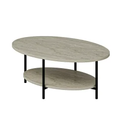 Table basse ovale double plateau effet travertin JENA
