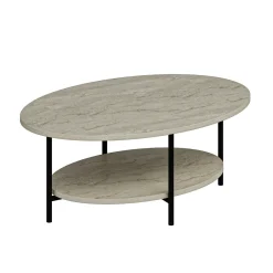 Table basse ovale double plateau effet travertin JENA
