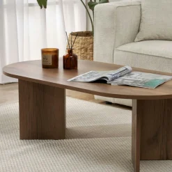 Table basse ovale effet noyer foncé - pieds en V MARFA