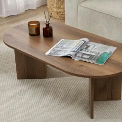 Table basse ovale effet noyer foncé - pieds en V MARFA