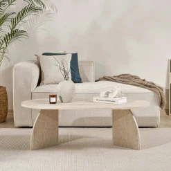 Table basse ovale effet travertin pieds courbes MARFA