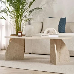 Table basse ovale effet travertin pieds courbes MARFA