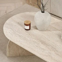 Table basse ovale effet travertin pieds courbes MARFA