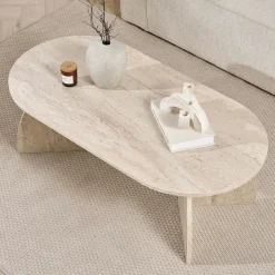 Table basse ovale effet travertin pieds courbes MARFA