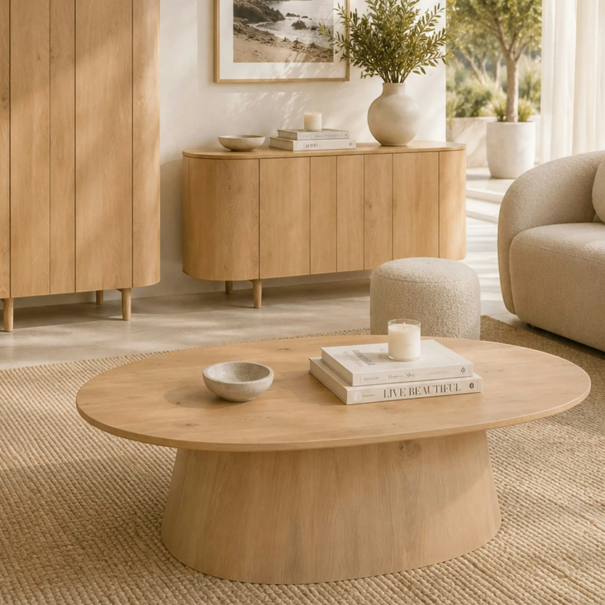 Table basse ovale en chêne clair LOREN