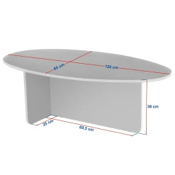 Table basse ovale organique décor travertin et noyer MARFA