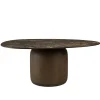 Table basse ovoïde plateau céramique marron pied en manguier TOSCA