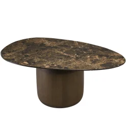 Table basse ovoïde plateau céramique marron pied en manguier TOSCA