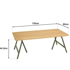 Table basse pieds tréteaux métal vert et pin BAGAN