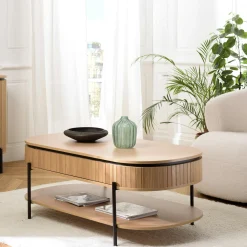 Table basse pin 2 plateaux bords arrondis ALMEIRA