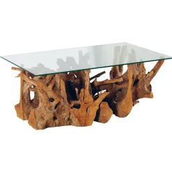 Table basse plateau en verre sur racine de teck ARIZONA