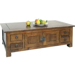 Table basse rectangle avec 4 portes et 8 tiroirs 120x70x40cm MAORI