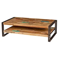 Table basse rectangle bois recyclé double plateaux 120x70 CARAVELLE