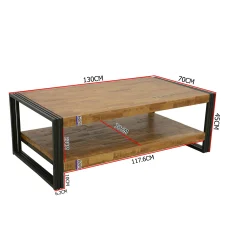 Table basse rectangle hévéa recyclé naturel et métal noirci 2 plateaux 130X70X45cm DOCKER