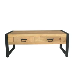 Table basse rectangulaire bois clair métal noir 2 tiroirs MILORA