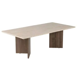 Table basse rectangulaire décor travertin et noyer MARFA