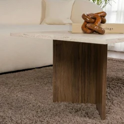 Table basse rectangulaire décor travertin et noyer MARFA