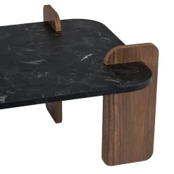 Table basse rectangulaire décor marbré noir et noyer MARFA