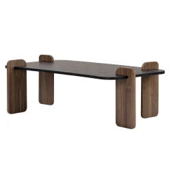 Table basse rectangulaire décor marbré noir et noyer MARFA