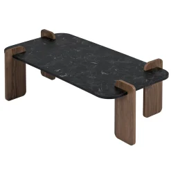 Table basse rectangulaire décor marbré noir et noyer MARFA
