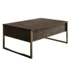 Table basse rectangulaire effet bois foncé, pieds dorés JENA