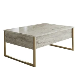Table basse rectangulaire effet travertin, pieds dorés JENA