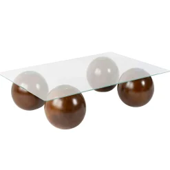Table basse rectangulaire en verre 4 pieds boule KOCHI