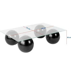 Table basse rectangulaire en verre 4 pieds boule KOCHI