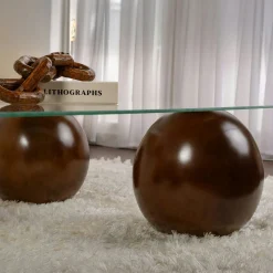 Table basse rectangulaire en verre 4 pieds boule KOCHI