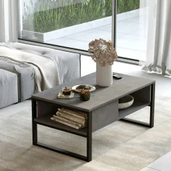 Table basse rectangulaire grise avec niches rangement JENA