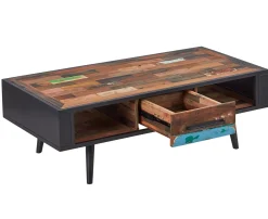 Table basse rectangulaire 1 tiroir 2 niches bois recyclé DRAKKAR
