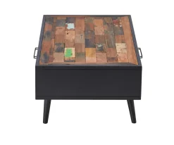 Table basse rectangulaire 1 tiroir 2 niches bois recyclé DRAKKAR