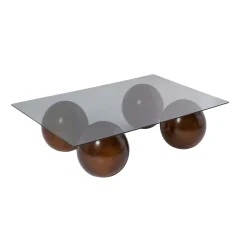 Table basse rectangulaire verre fumé 4 pieds boule KOCHI