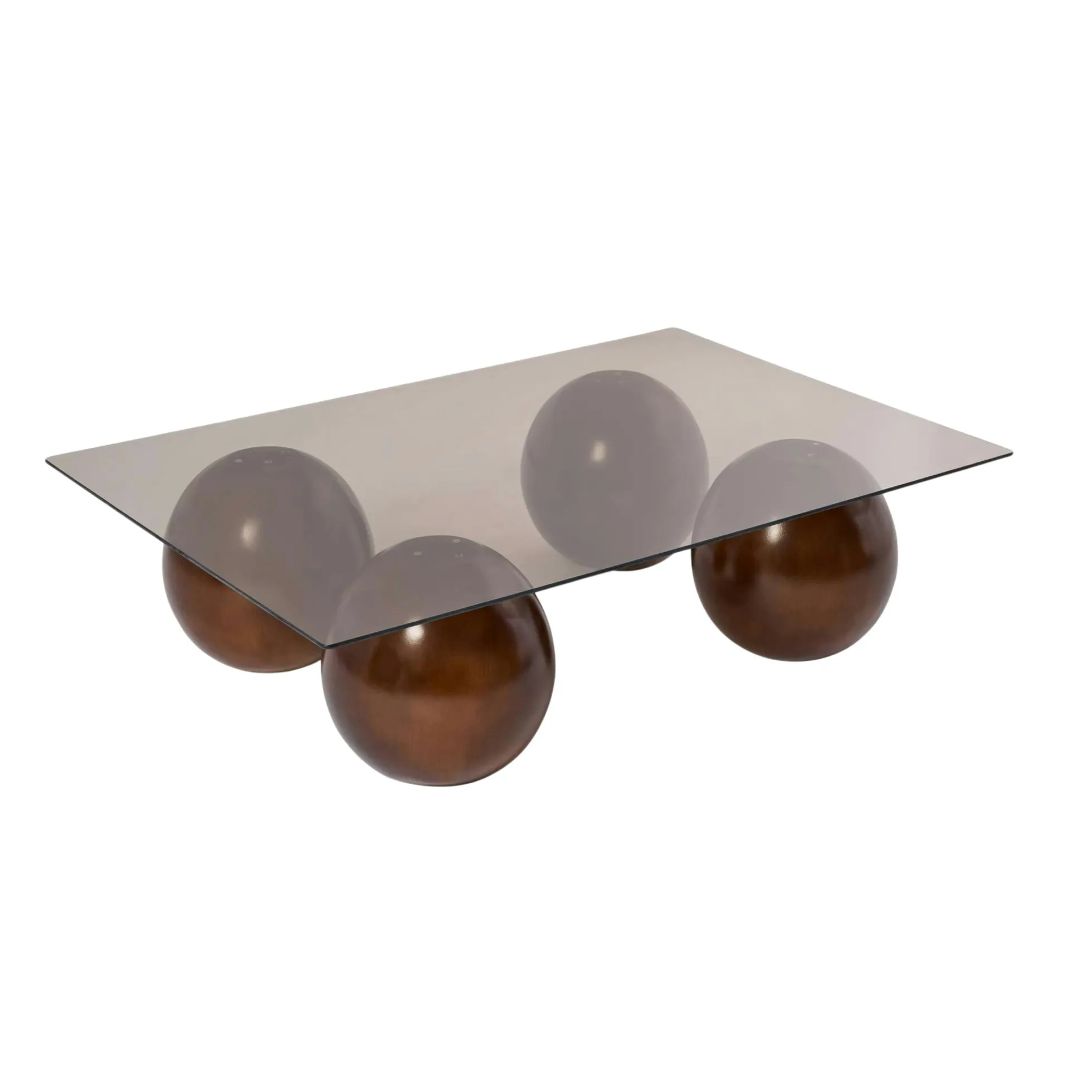 Table basse rectangulaire verre ambré 4 pieds boule KOCHI