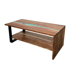 Table basse rivière epoxy lagon et bois d'acacia BORA