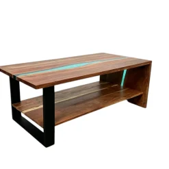 Table basse rivière epoxy lagon et bois d'acacia BORA