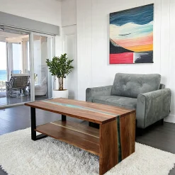 Table basse rivière epoxy lagon et bois d'acacia BORA