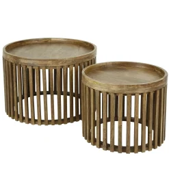 Table basse ronde ajourée en manguier (lot de 2) DELHI