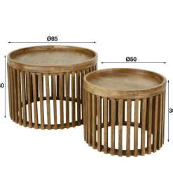 Table basse ronde ajourée en manguier (lot de 2) DELHI