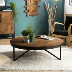 Table basse ronde bois de teck recyclé XL SWING