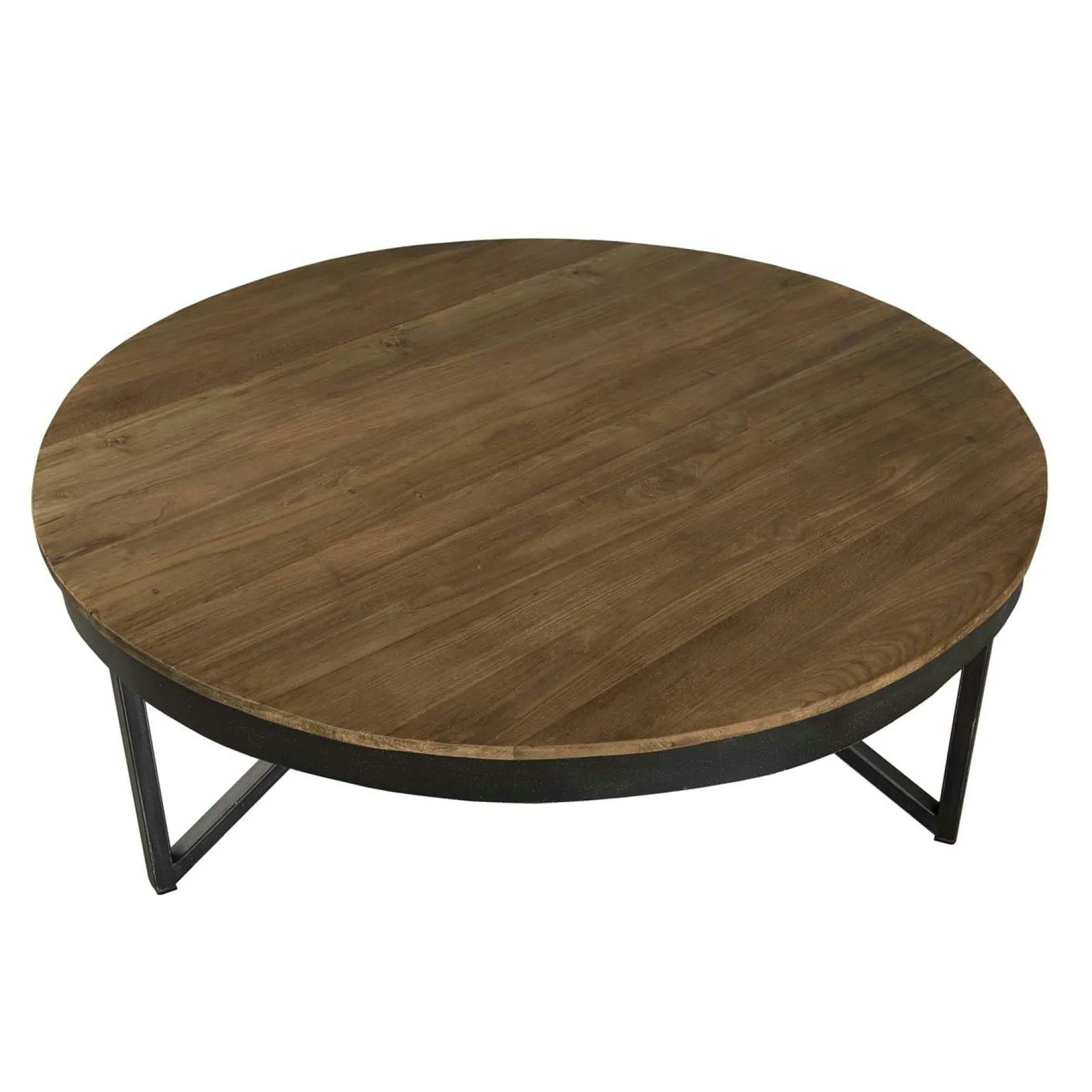 Table basse ronde bois de teck recyclé métal noir grand modèle SWING