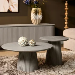 Table basse ronde bois gris à pied rainuré CALERO