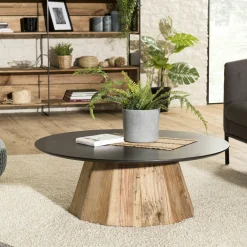 Table basse ronde bois recyclé pin CRACOVIE