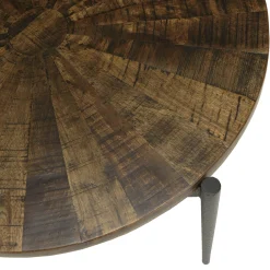 Table basse ronde bois recyclé motif éventail 80 cm KORKAI